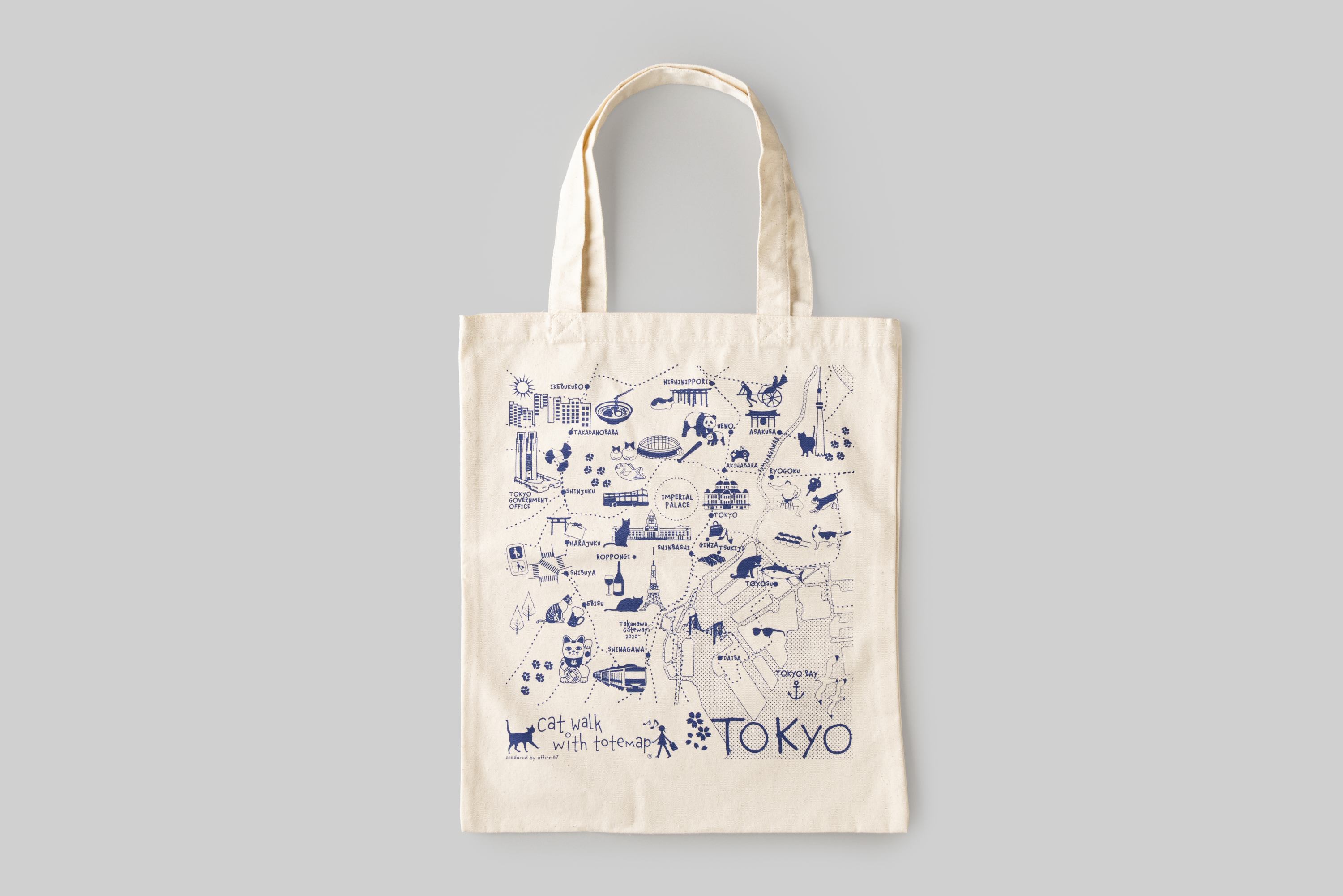 SAKE CUP MT. FUJI AND SAKURA / 『東京お散歩猫ちゃん』ライトキャンバスエコトート